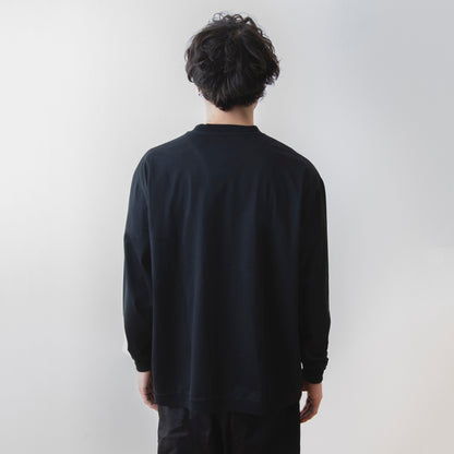 3Lines Logo  L/S T-Shirt Black（black embroidery）